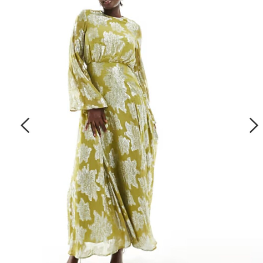 ASOS formal funky metallic long sleeve midi dress with frill cuffs